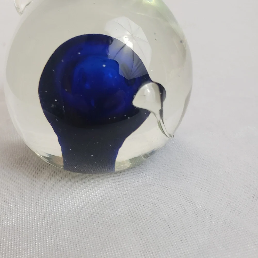 Art Glass Pig‎ Figurine Paperweight Cobalt Blue Interior Vintage Hand Blown